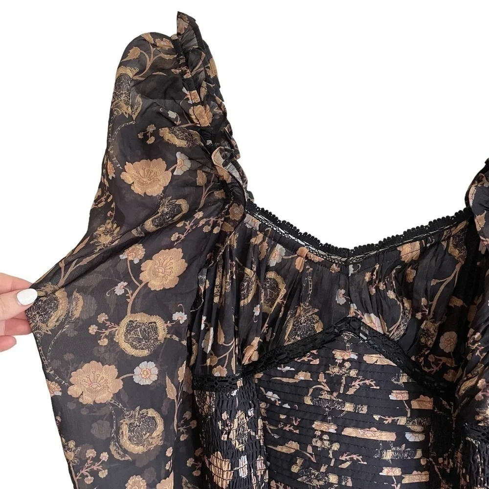 NEW Free People Brunch Date Bodysuit, Black Combo, Size XS